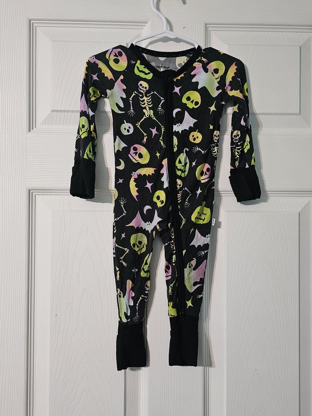 Little Sleepies Black Neon Skeleton & Spooky Print Footed One-Piece